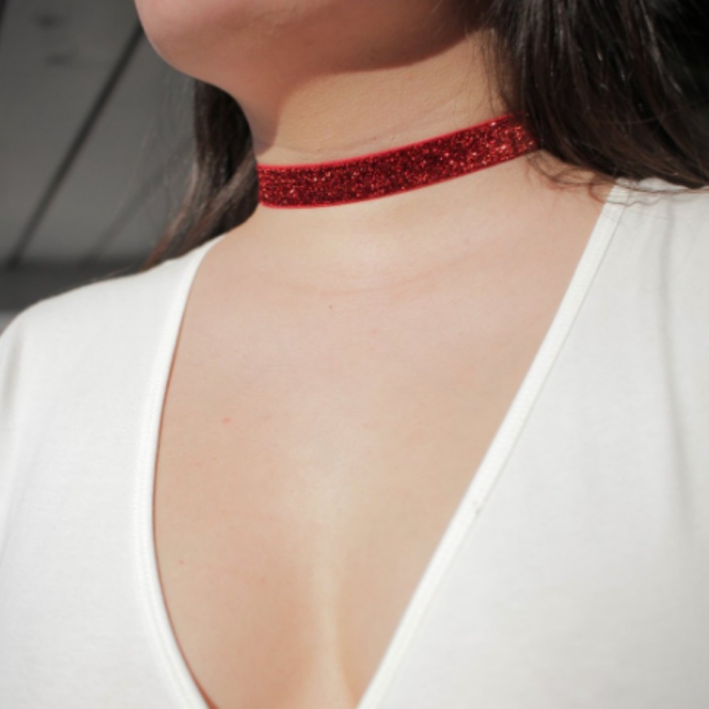 WM Red Glitter Choker Necklace